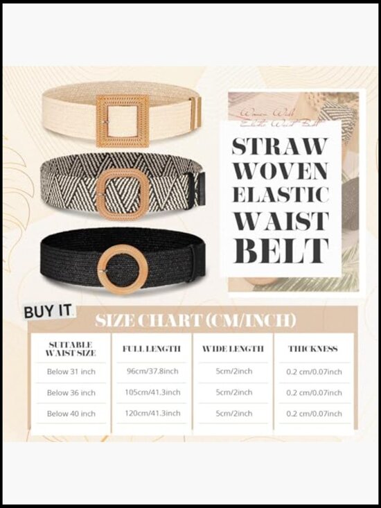 Straw Woven Elastic Waist Belt Set Bohemian Dress Braided Belt main image 5